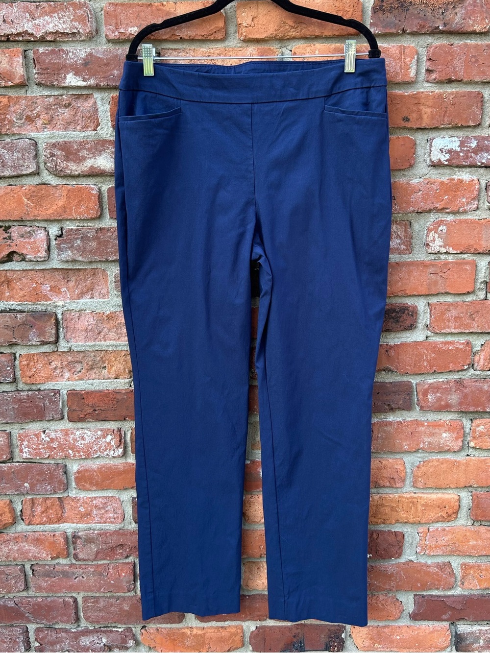 Chico’s Womens Navy Blue Straight-Leg Stretch Pants Pull On Stretchy 2.5/14-16